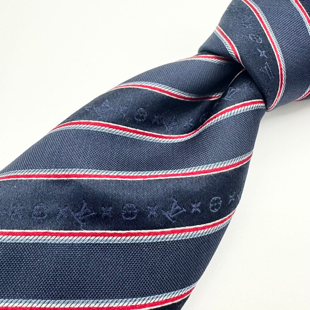 極美品◎ルイヴィトン　モノグラム　ネクタイ　ストライプジャガード　肉厚　ビジネス