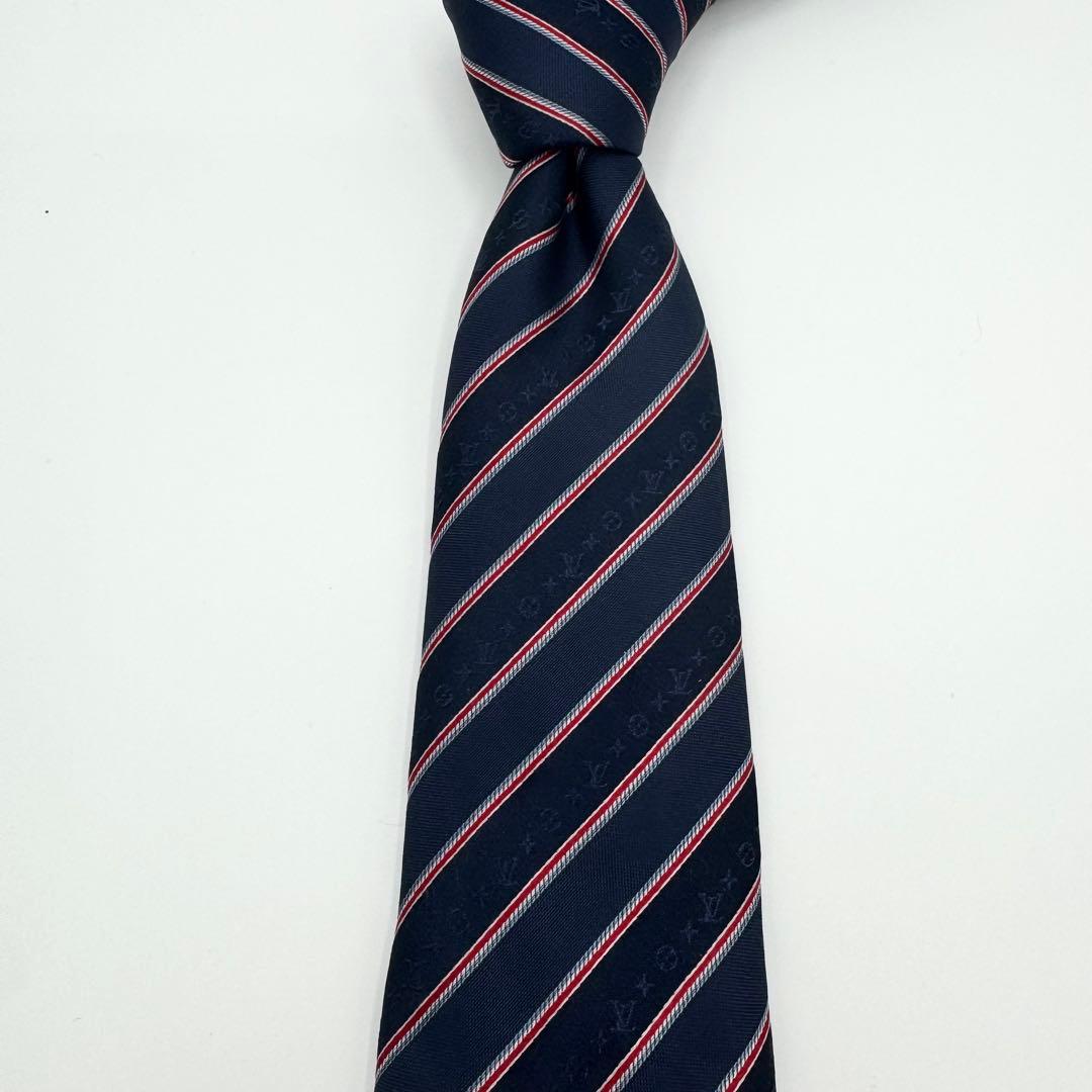 極美品◎ルイヴィトン　モノグラム　ネクタイ　ストライプジャガード　肉厚　ビジネス