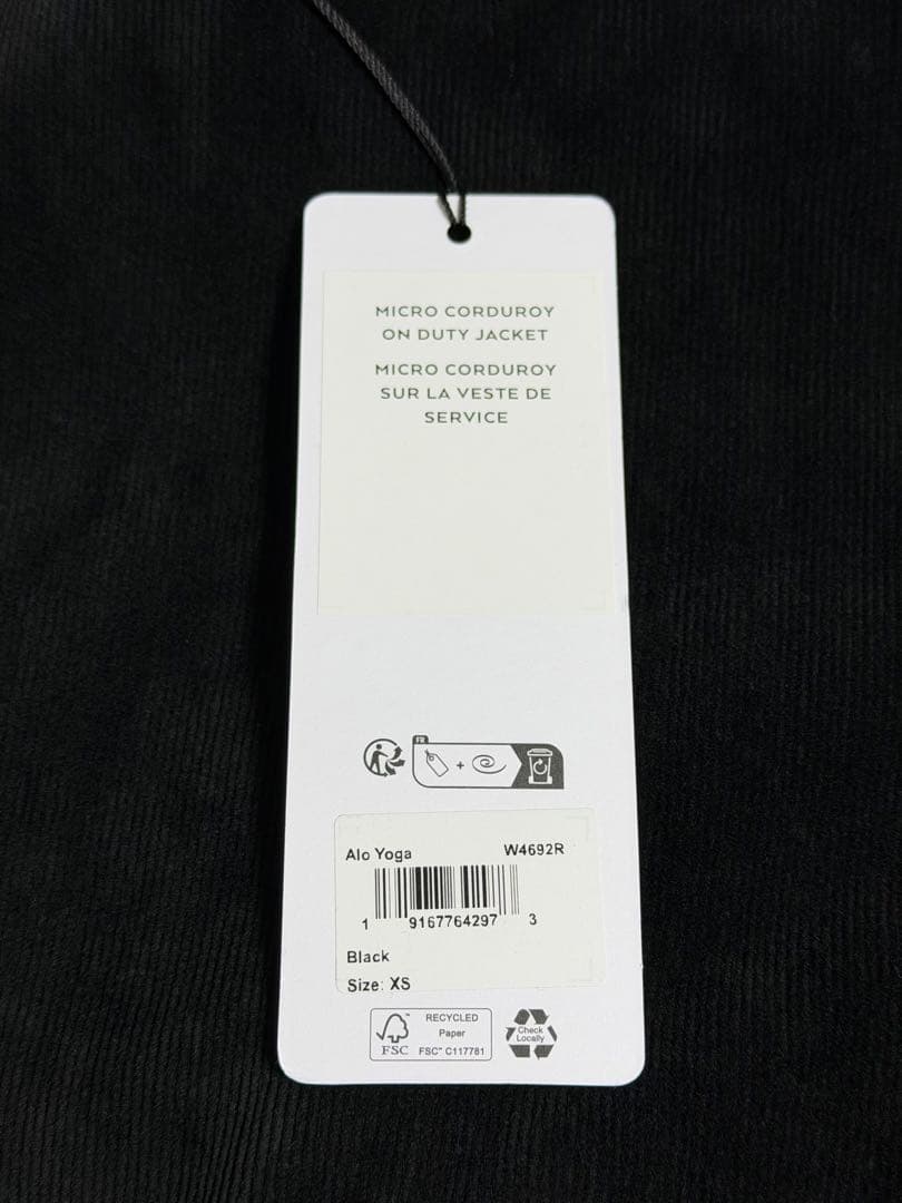 新品ALO Micro Corduroy オン デューティ ジャケット　ブラック