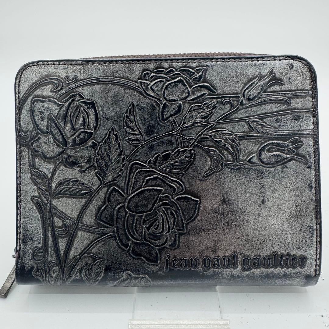 ジャンポールゴルチエ　二つ折り財布　アンティークメタリック加工　薔薇　男女兼用