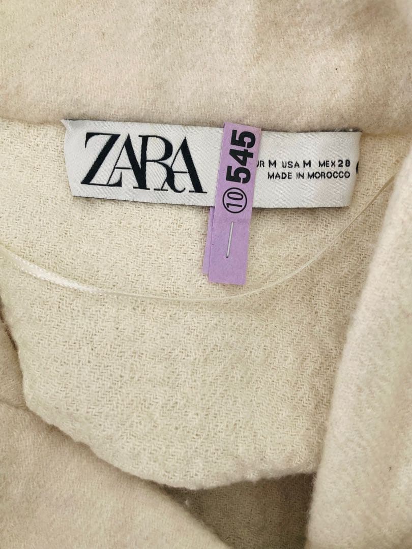 ZARA フリンジ ウールブレンドケープコート アイボリー Ｍ