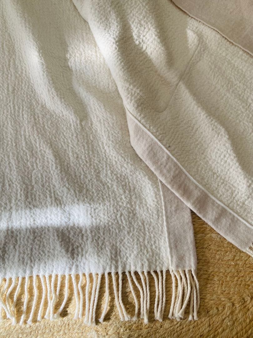 ZARA フリンジ ウールブレンドケープコート アイボリー Ｍ