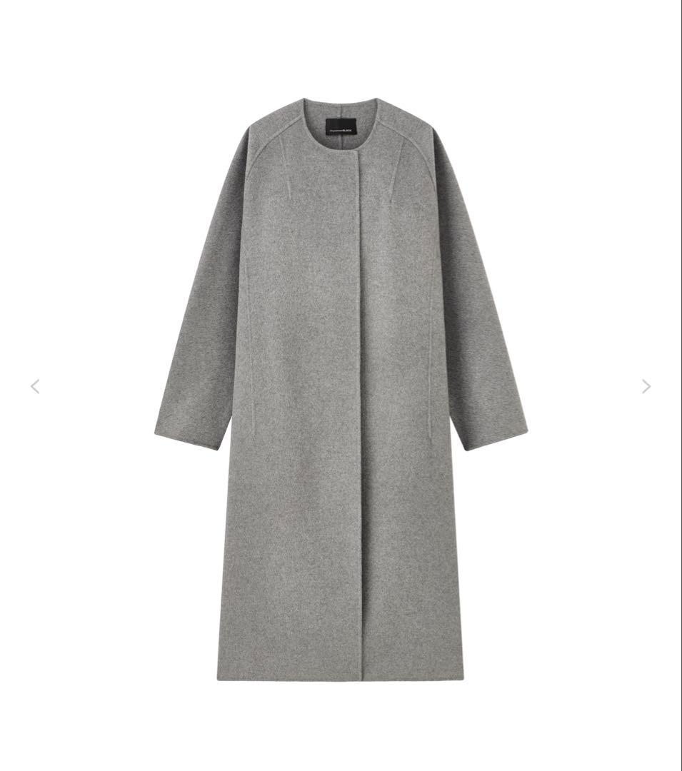 M-premierBLACK ラムリバーノーカラーロングコート 完売品34サイズ