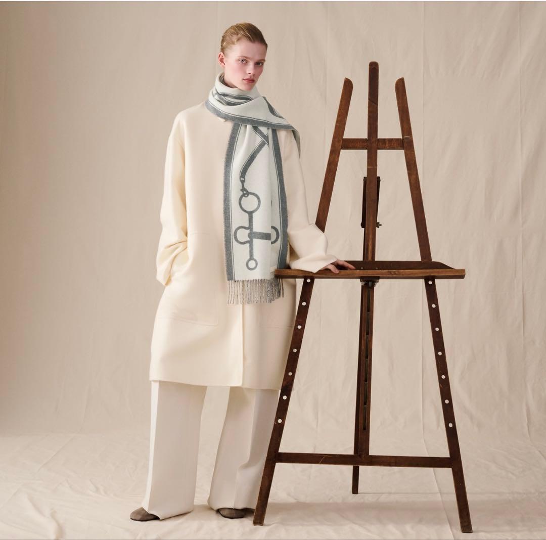 新品エルメス マフラー モール　フランネルグレー