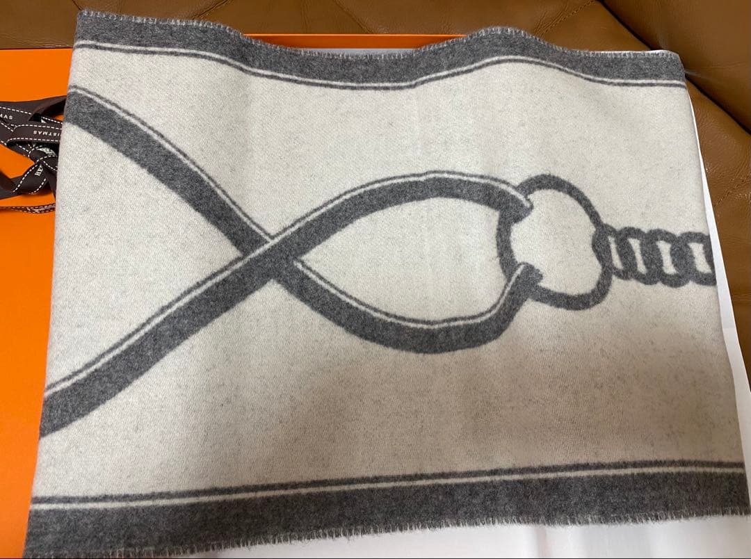 新品エルメス マフラー モール　フランネルグレー