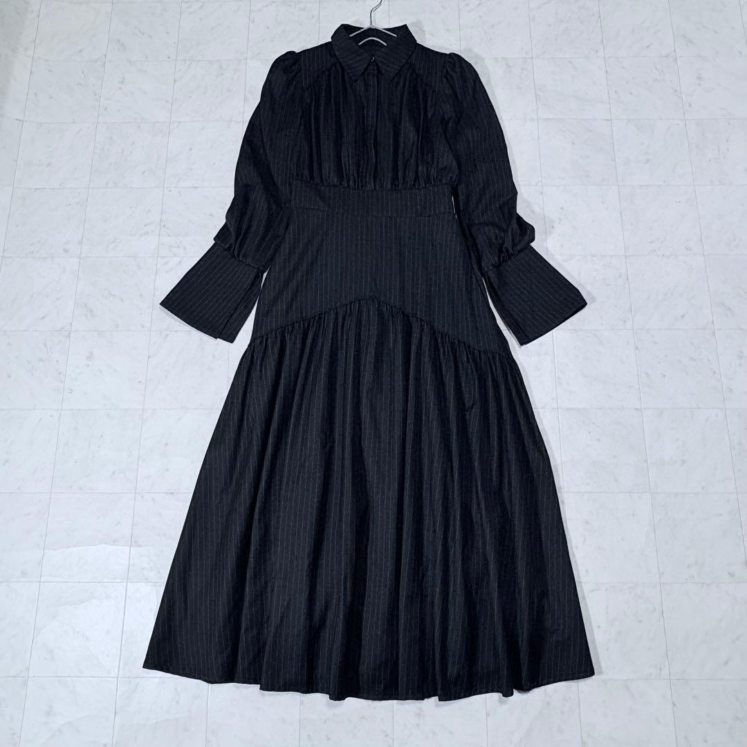 HARE ストライプティアードワンピース ロング ブラック FREE