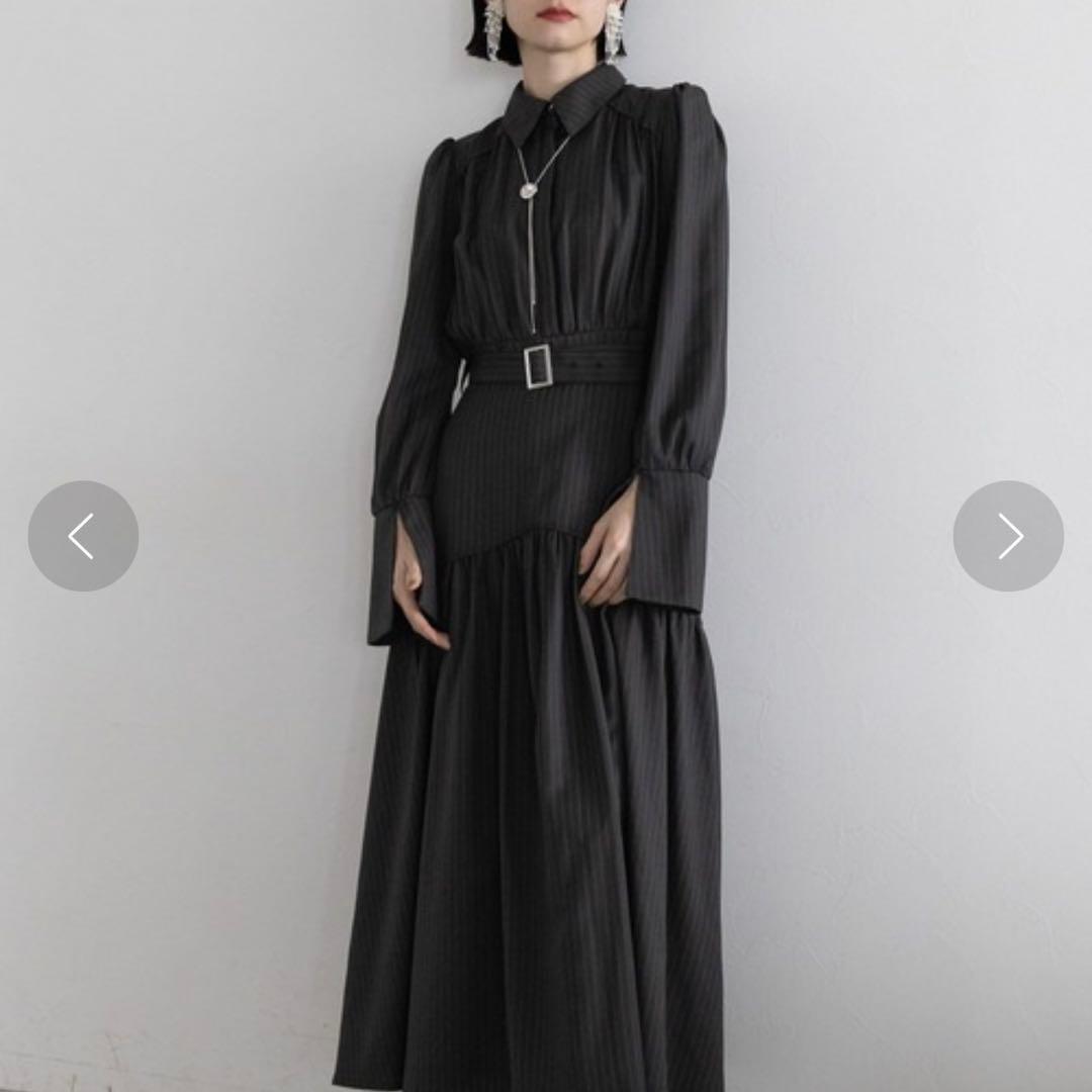 HARE ストライプティアードワンピース ロング ブラック FREE