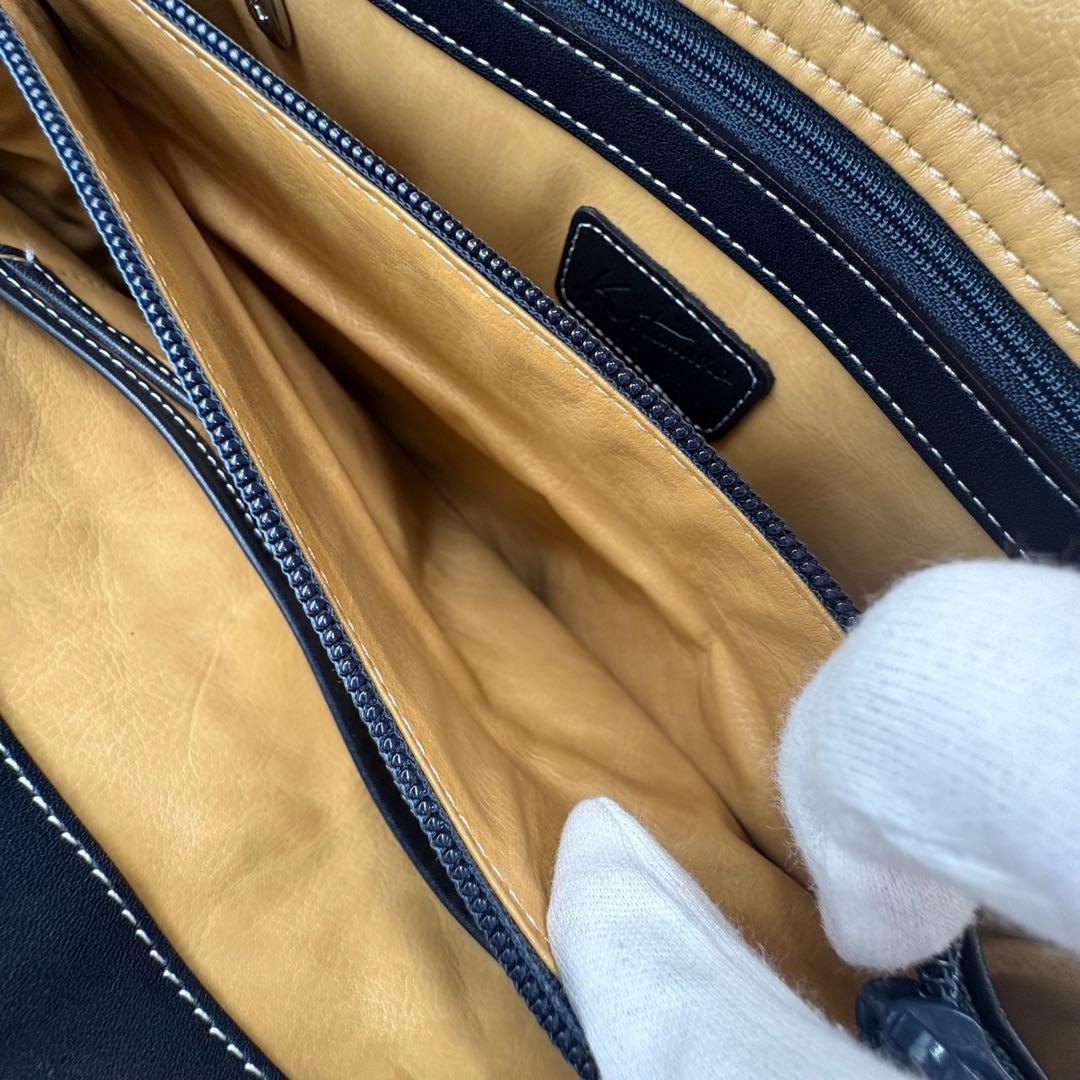 【美品】キタムラ ビジネスバッグ トートバッグ A4収納可 ネイビー 保存袋付