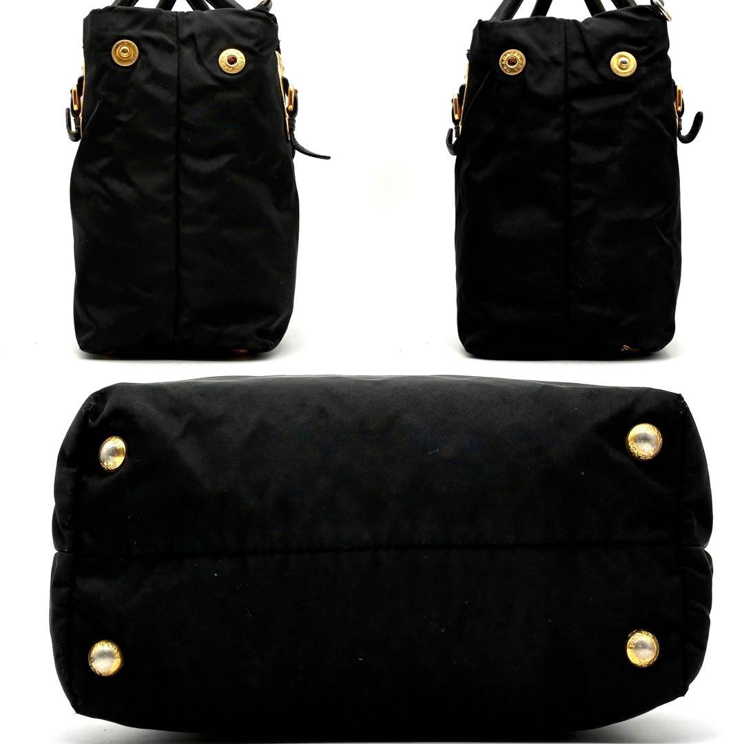 正規品 プラダ 2way ショルダーバッグ ゴールドロゴ ベルト 白タグ 黒