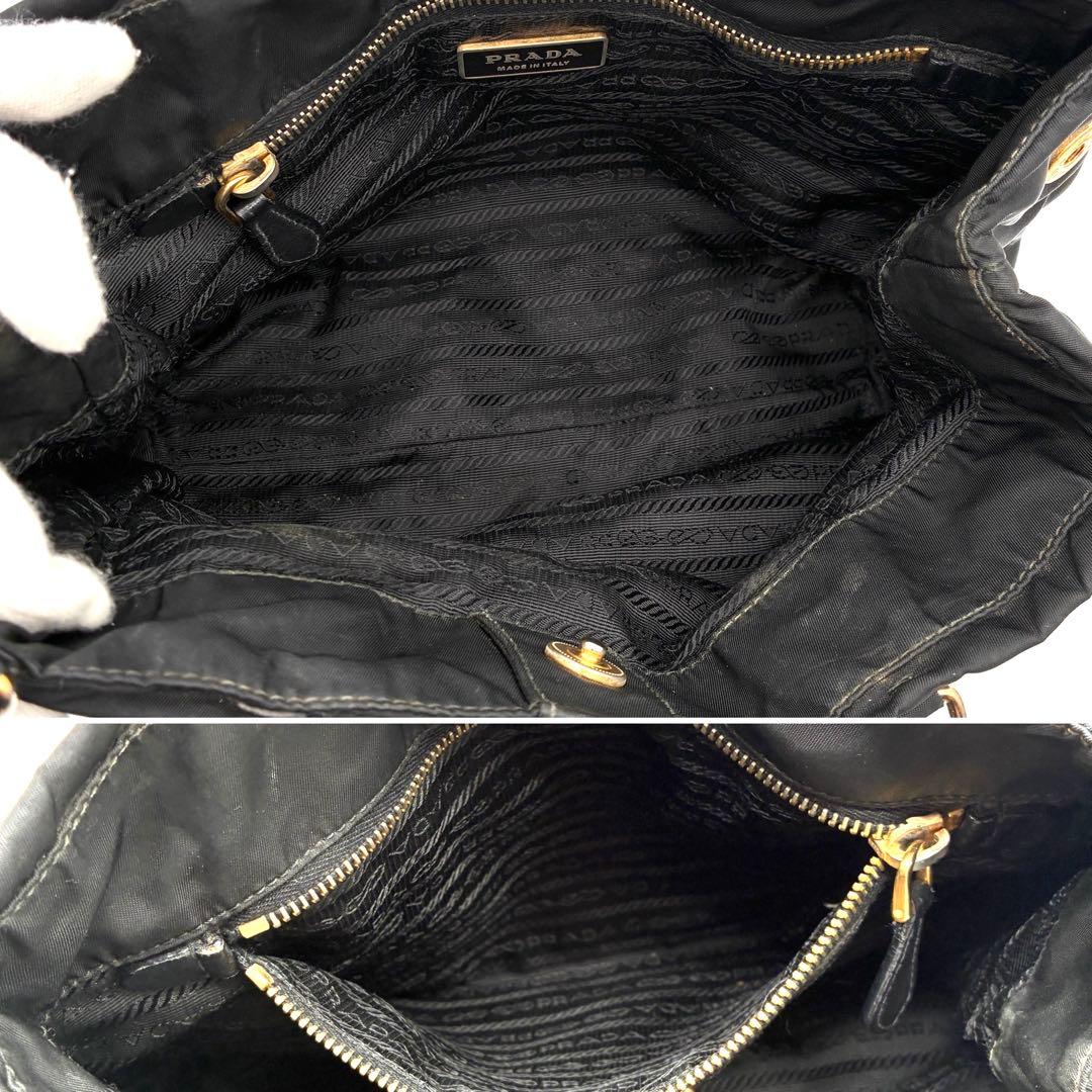 正規品 プラダ 2way ショルダーバッグ ゴールドロゴ ベルト 白タグ 黒