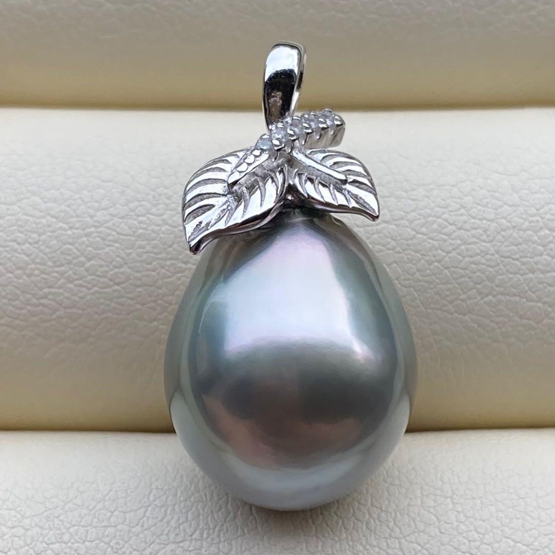 本真珠　南洋黒蝶真珠ネックレストップ　16.5*13.5グリーンブルーPT717