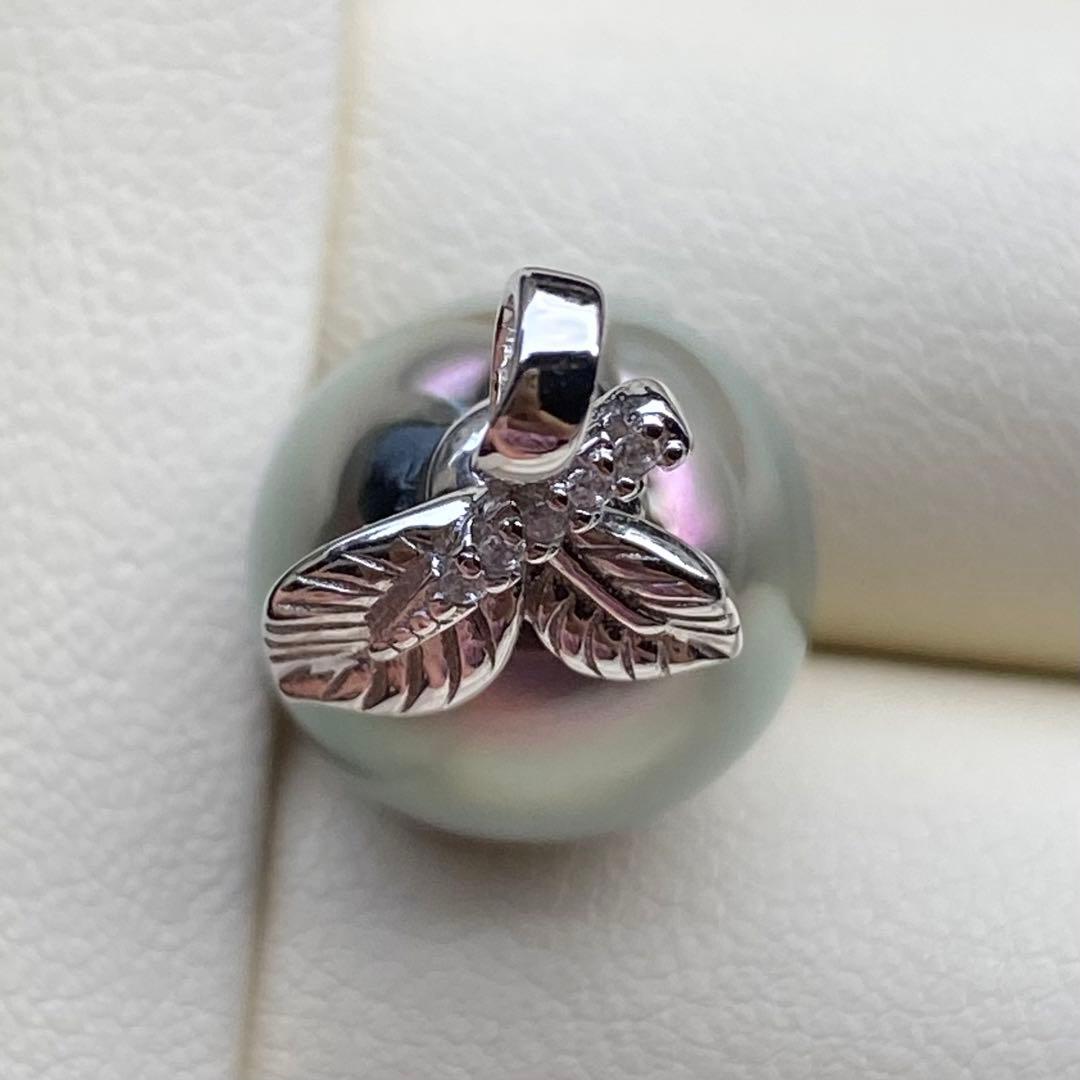 本真珠　南洋黒蝶真珠ネックレストップ　16.5*13.5グリーンブルーPT717