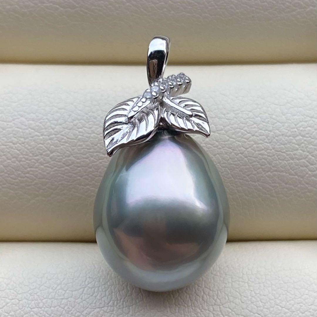 本真珠　南洋黒蝶真珠ネックレストップ　16.5*13.5グリーンブルーPT717