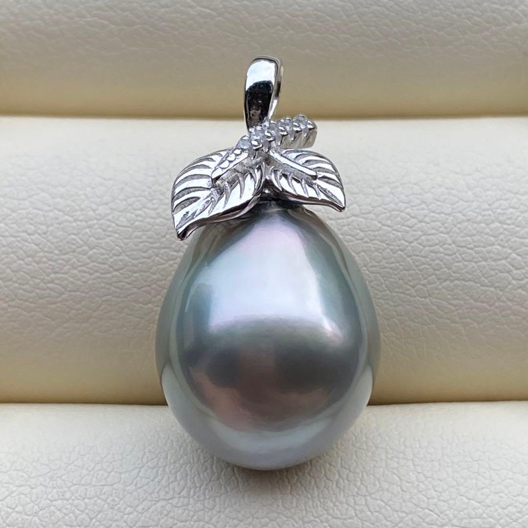 本真珠　南洋黒蝶真珠ネックレストップ　16.5*13.5グリーンブルーPT717