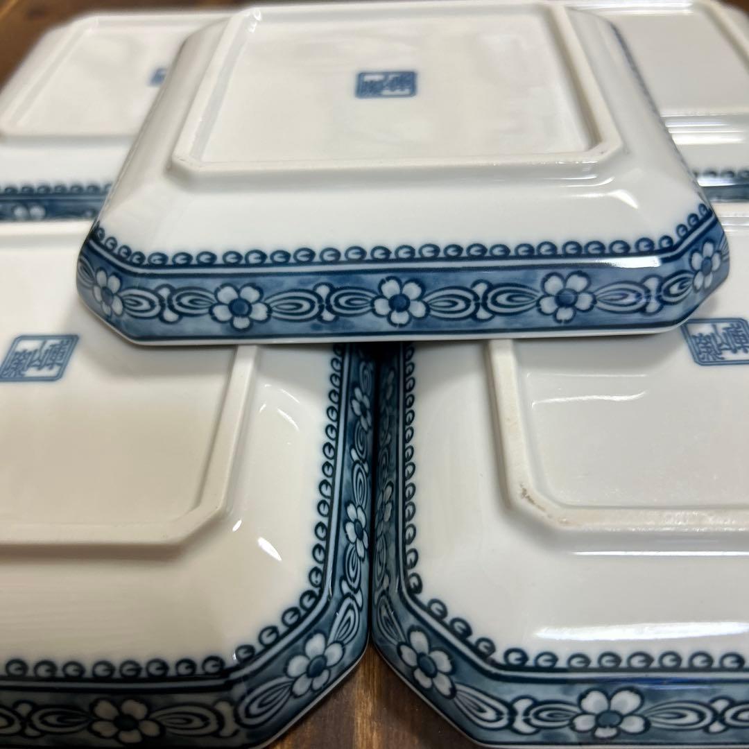 前畑陶器　庫山窯　染付山水画　角皿揃　八角皿　小皿5枚　銘々皿5枚　②