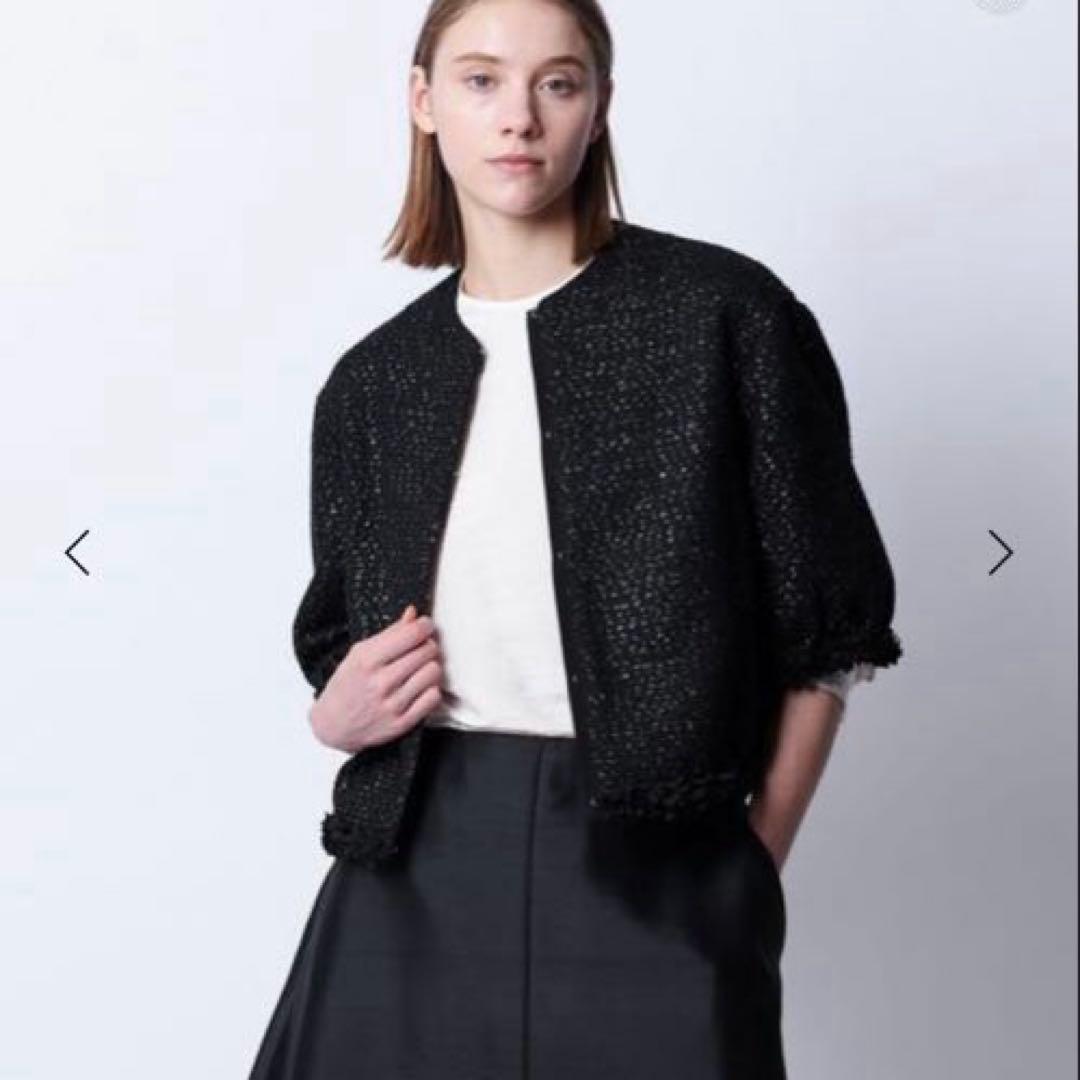 キキドゥロワー Drawer ラメツイード ノーカラージャケット 黒