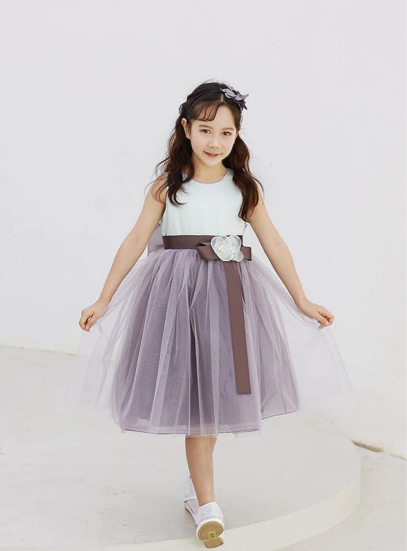 DRESCCO ミント×チャコールグレーフラワーコサージュドレス 125