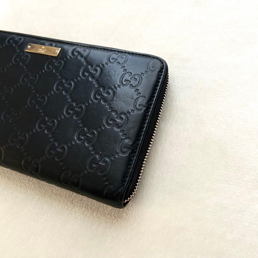 GUCCI グッチ 長財布 シマ ラウンドファスナー 黒