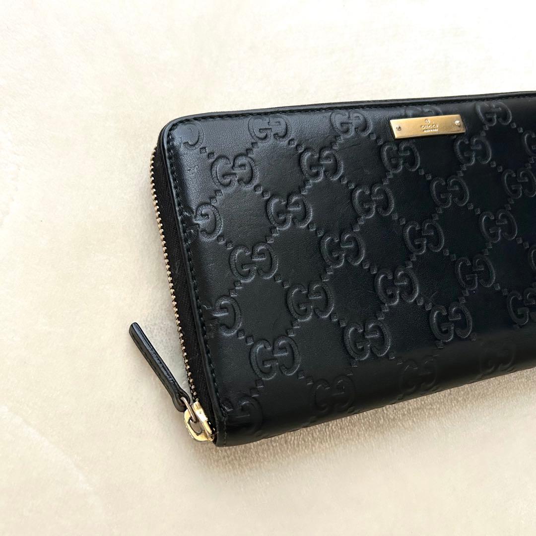 GUCCI グッチ 長財布 シマ ラウンドファスナー 黒