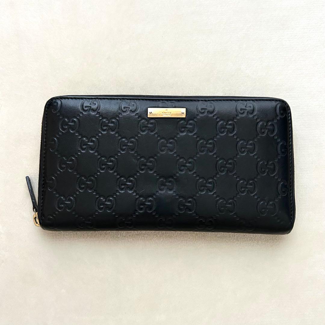 GUCCI グッチ 長財布 シマ ラウンドファスナー 黒