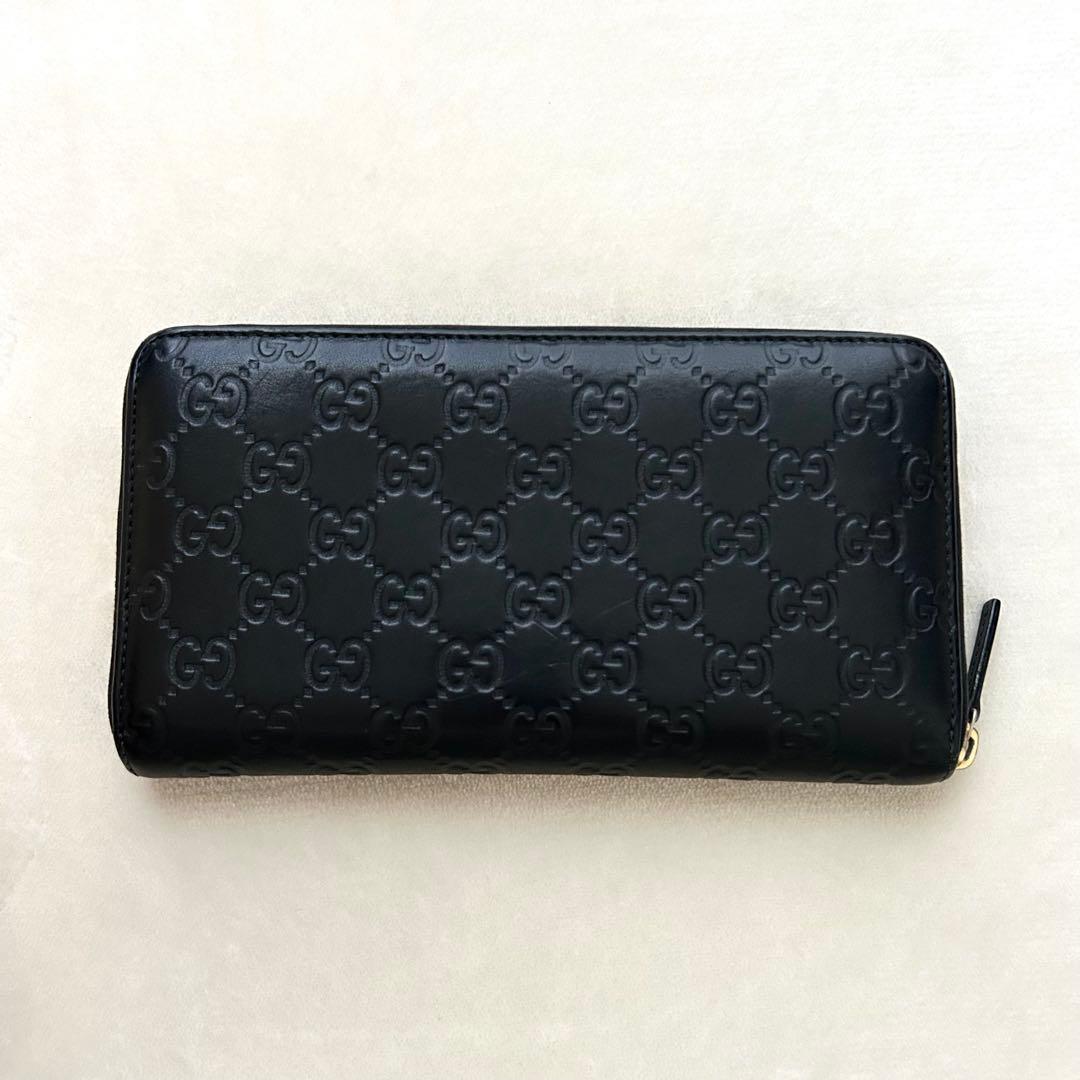 GUCCI グッチ 長財布 シマ ラウンドファスナー 黒