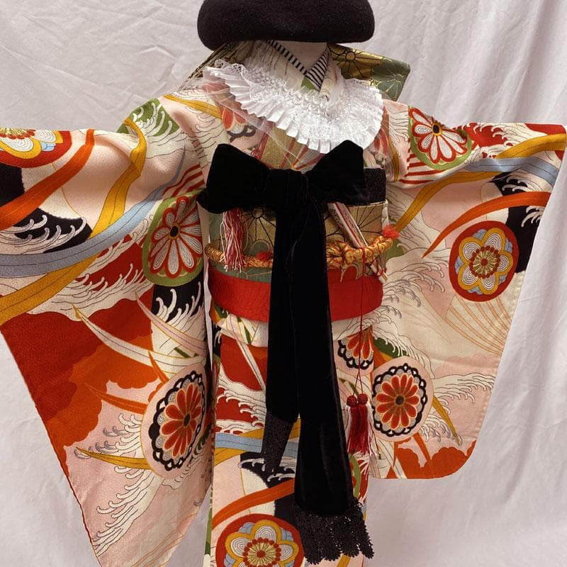 506ag64◎七五三 七歳 女児 セミアンティーク 着物&丸帯 総柄◎