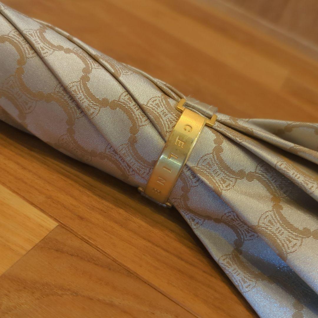 CELINE 長傘 雨傘 マカダム柄 木製ハンドル セリーヌ ゴールド