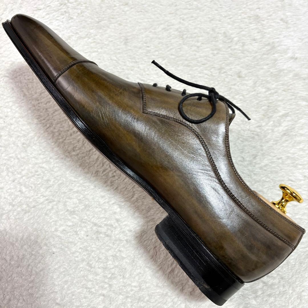 マグナーニ オパンケ製法 ストレートチップ ドレスシューズ 緑系パティーヌ 41