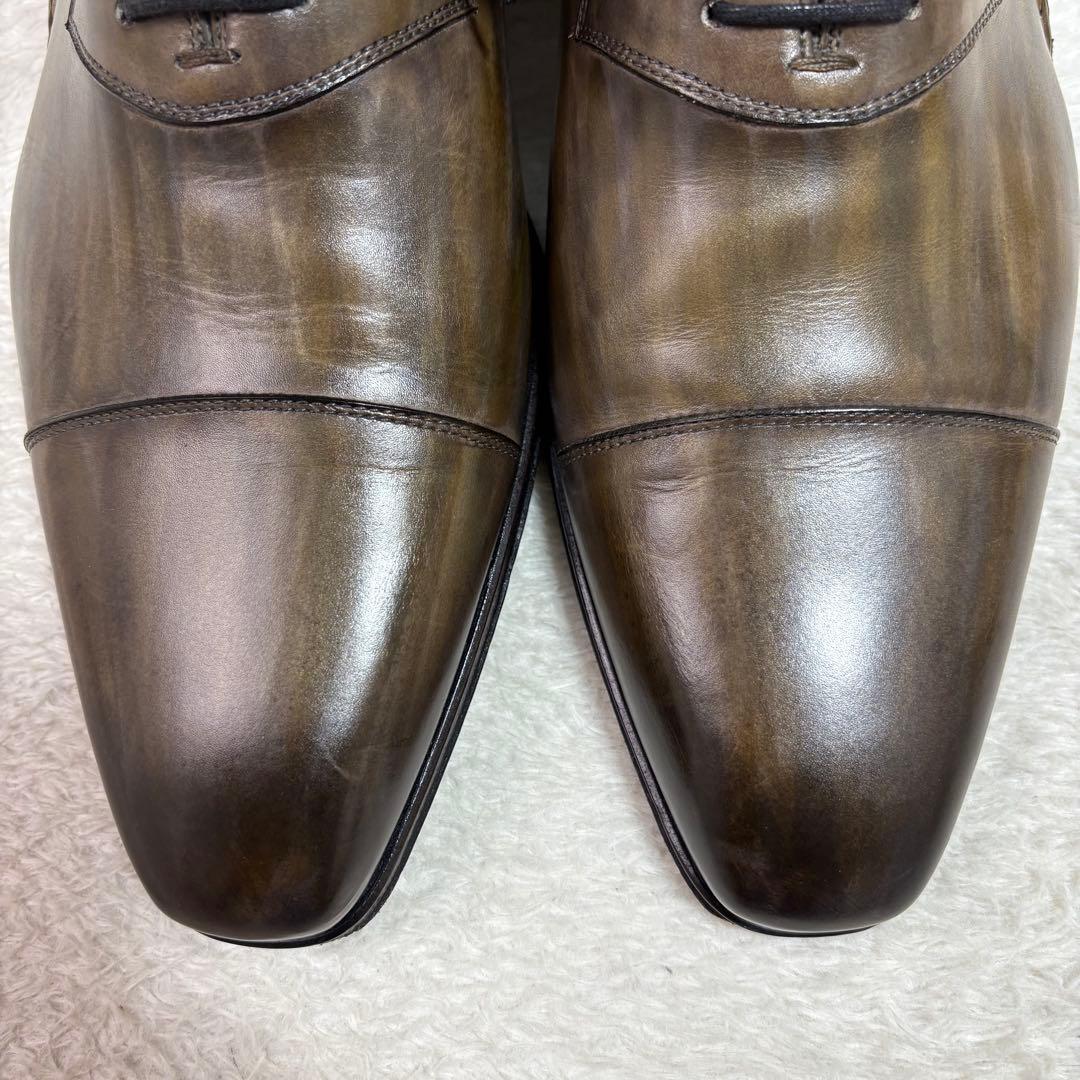 マグナーニ オパンケ製法 ストレートチップ ドレスシューズ 緑系パティーヌ 41