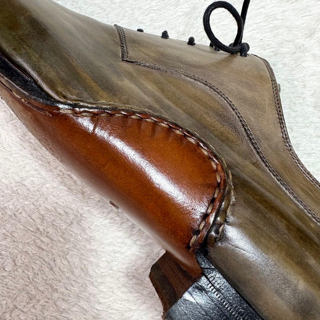 マグナーニ オパンケ製法 ストレートチップ ドレスシューズ 緑系パティーヌ 41