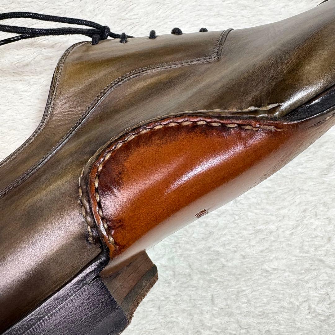 マグナーニ オパンケ製法 ストレートチップ ドレスシューズ 緑系パティーヌ 41