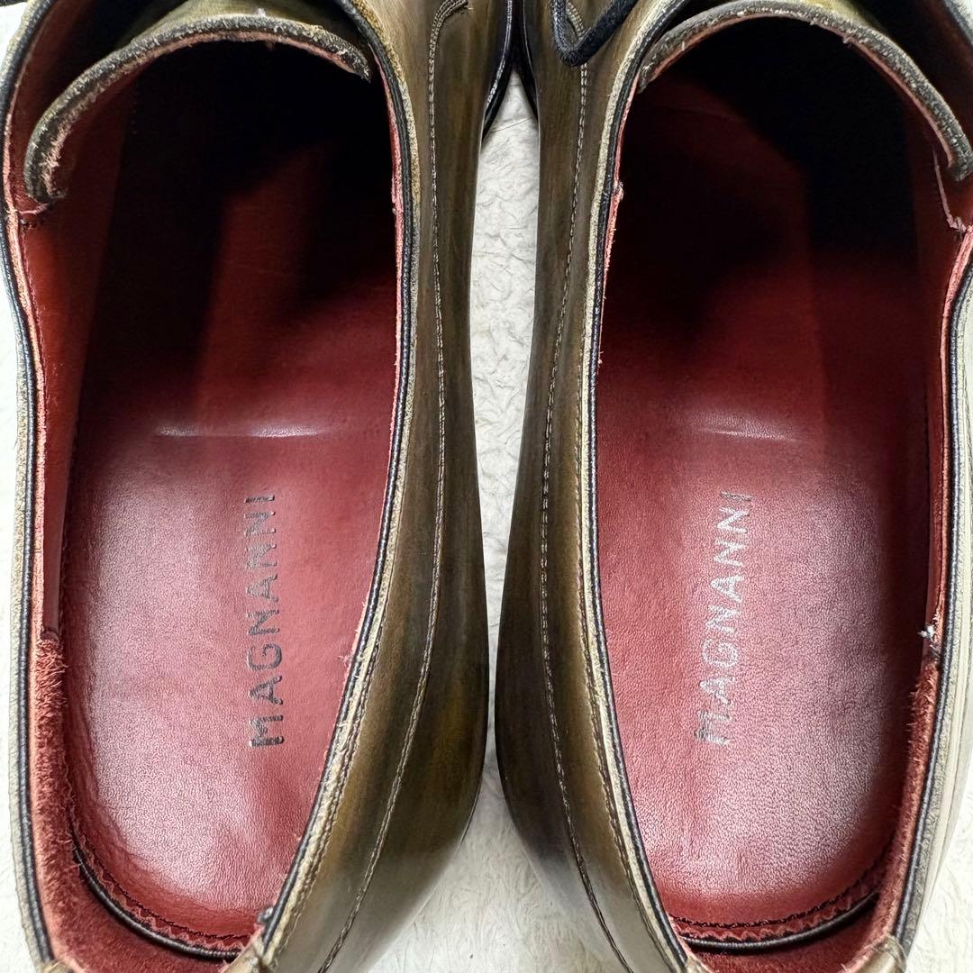 マグナーニ オパンケ製法 ストレートチップ ドレスシューズ 緑系パティーヌ 41