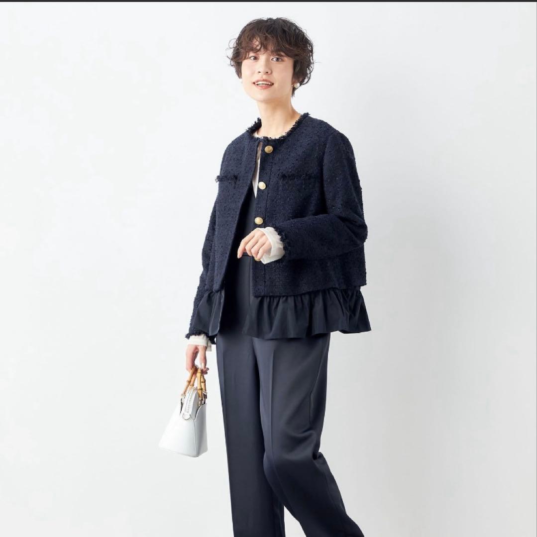 nolley's フリル付きネイビージャケット　ツイード