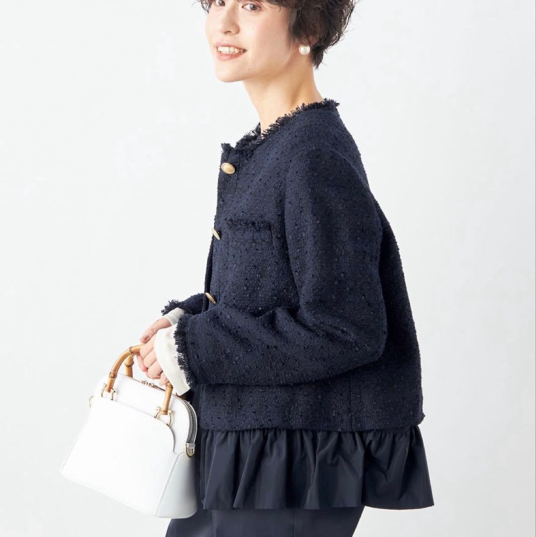 nolley's フリル付きネイビージャケット　ツイード