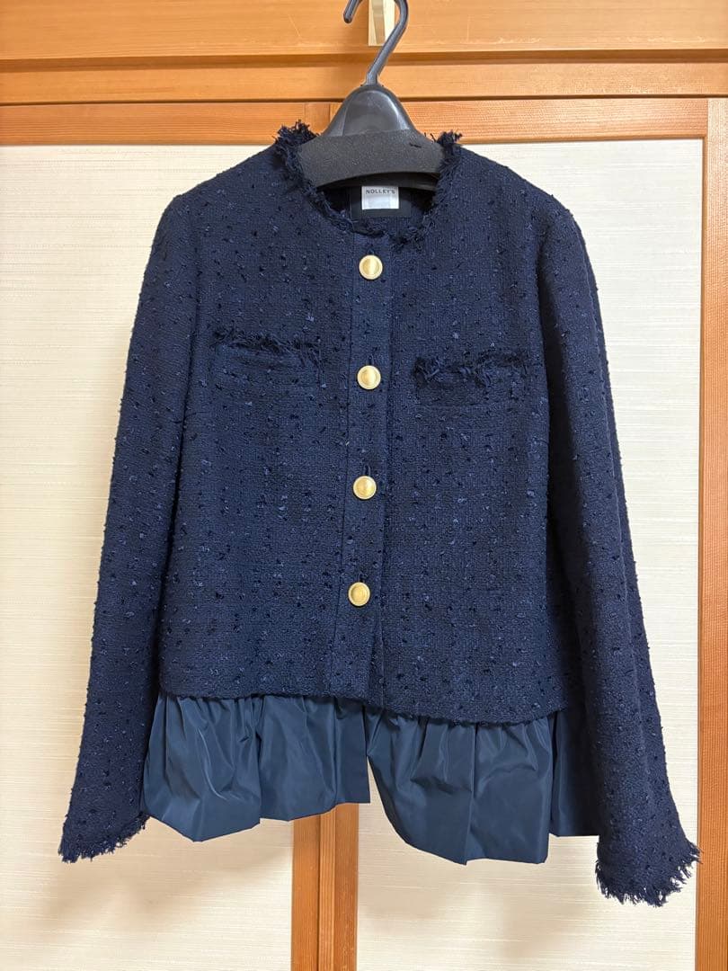 nolley's フリル付きネイビージャケット　ツイード