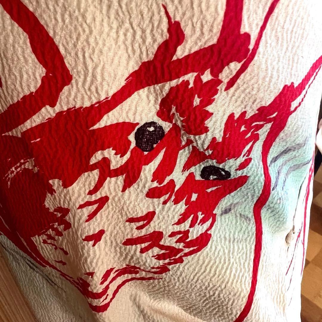 5903◆アンティーク長襦袢単衣赤伊勢海老大胆でポップな意匠時代古裂コレクターズ