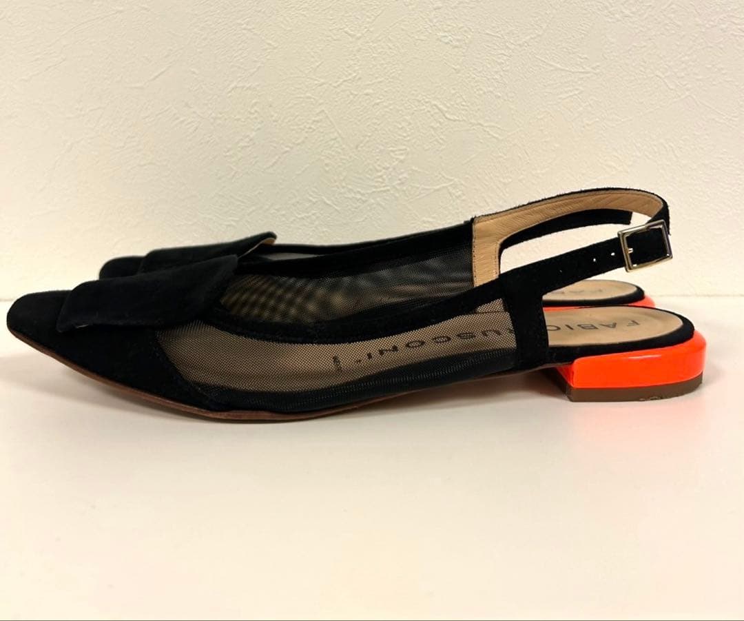 FABIO RUSCONI ネオンオレンジ　バックストラップスエードパンプス