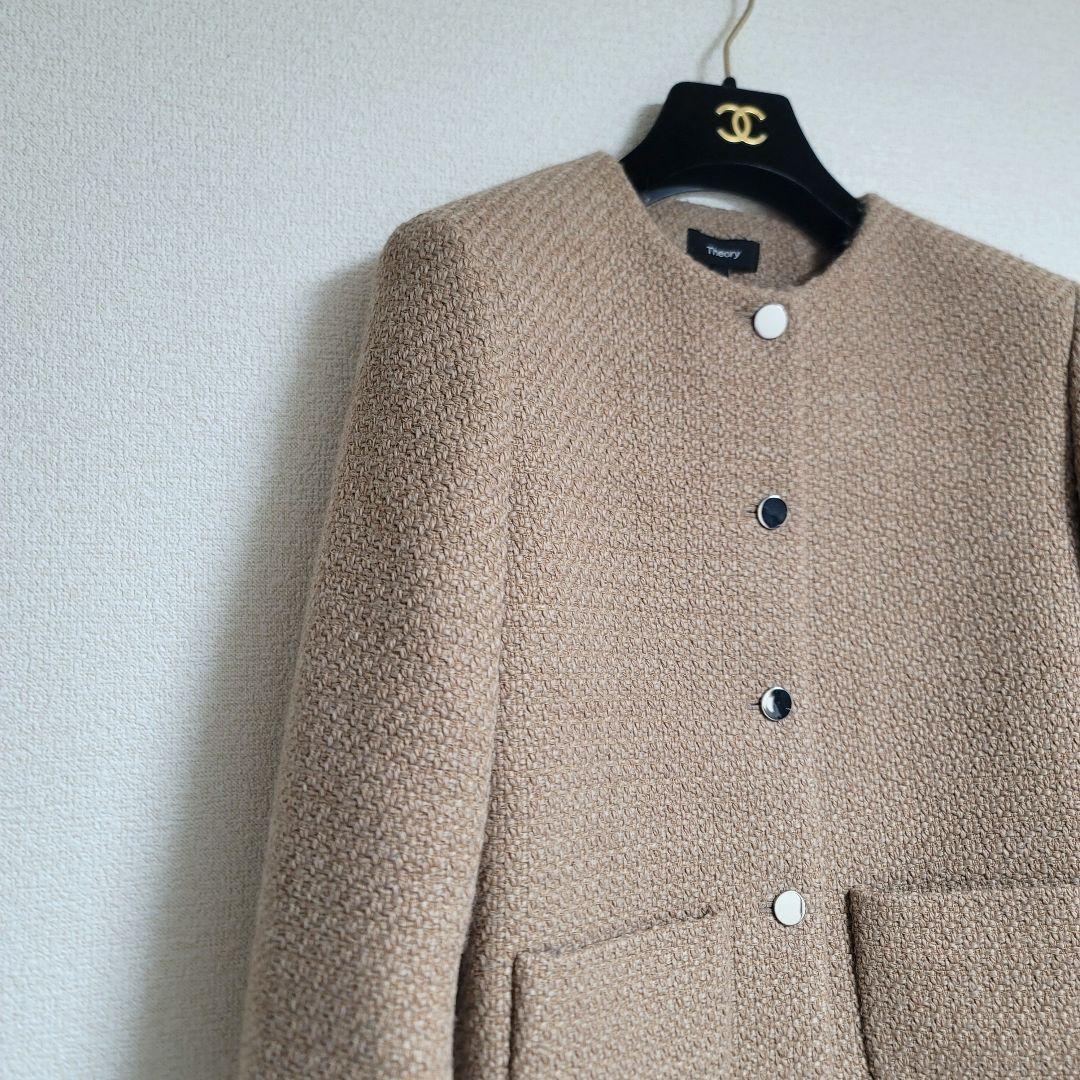 美品✨Theory 23AW ノーカラー ツイードクロップドジャケット