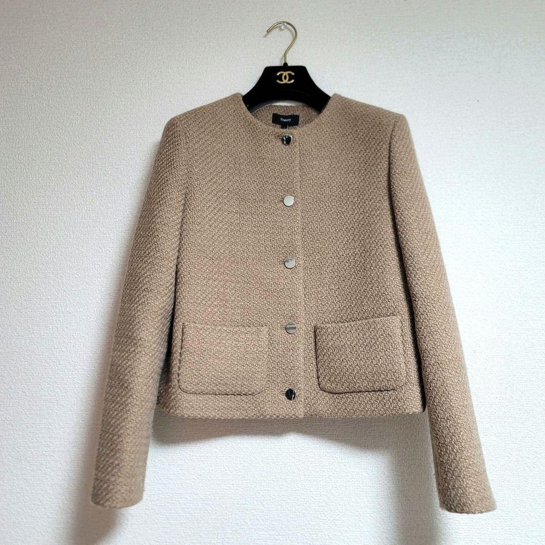 美品✨Theory 23AW ノーカラー ツイードクロップドジャケット