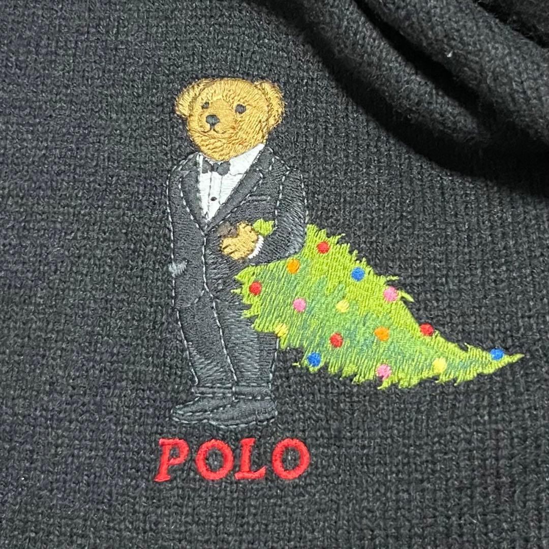 ポロラルフローレン　ポロベア刺繍　ブラック　マフラー　23cm×178cm.