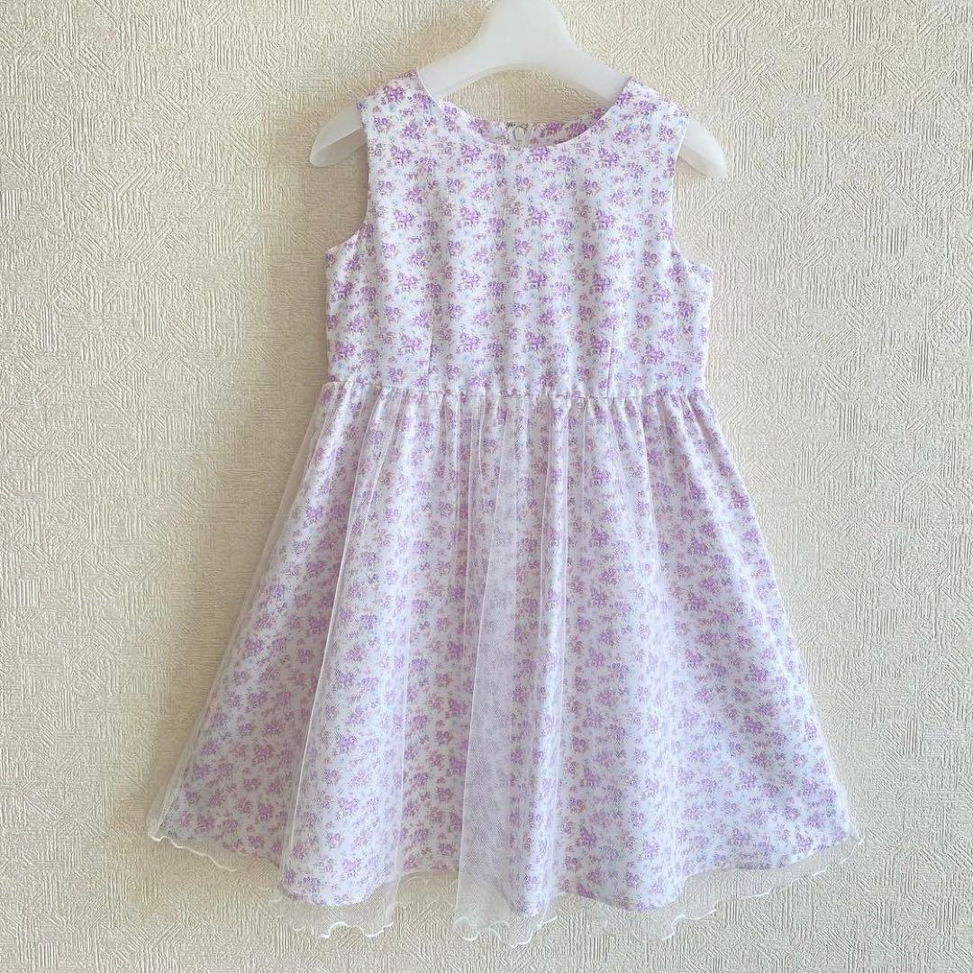 大人気！パープル×小花柄 120＊女の子フォーマル入学 結婚式 ランドセル