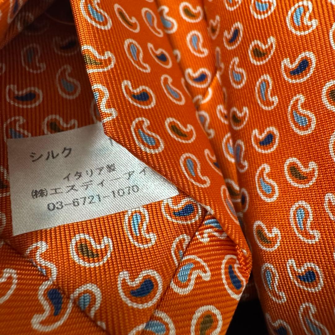 未使用 定価4.4万 E.マリネッラ セッテピエゲ ペイズリー小紋タイ オレンジ