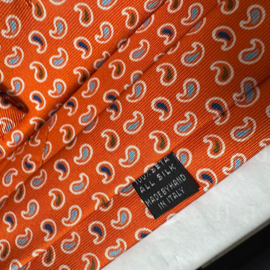 未使用 定価4.4万 E.マリネッラ セッテピエゲ ペイズリー小紋タイ オレンジ
