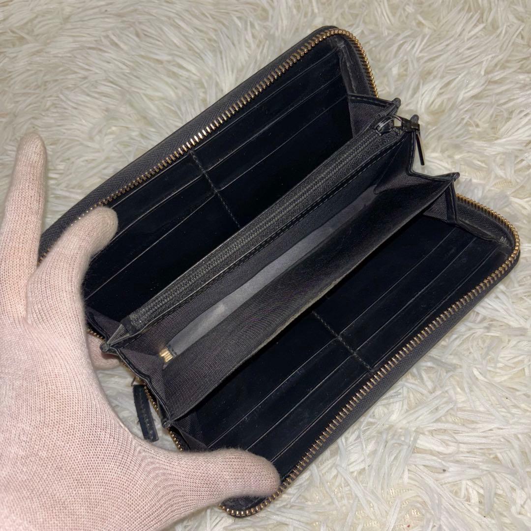 グッチ 財布 ラウンドファスナー GG シマ リボン インターロッキング　黒