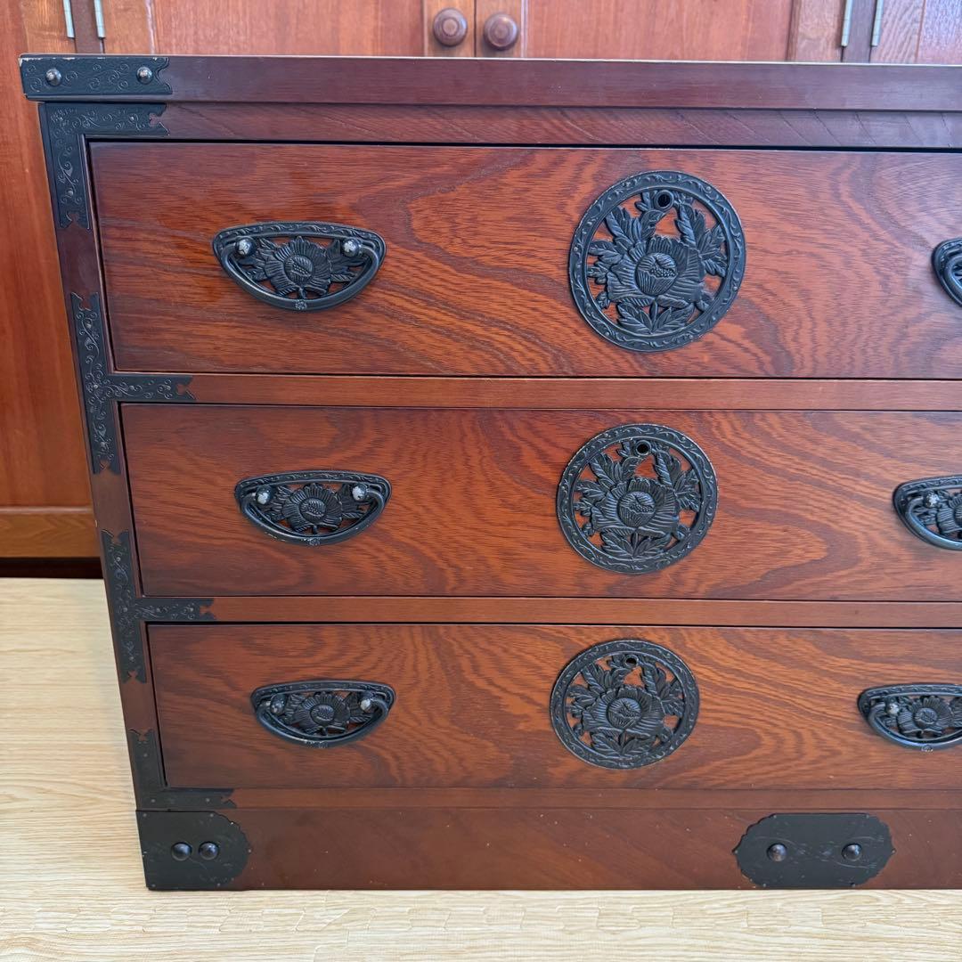 「格安早い者勝ち」民芸家具 欅材 整理箪笥 時代箪笥 3段チェスト 鉄金具 和