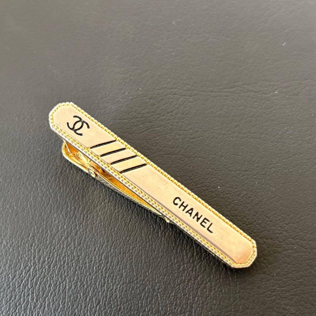 【良品】【シャネル】ネクタイピン ロゴ ココマーク シルバー×ゴールド色