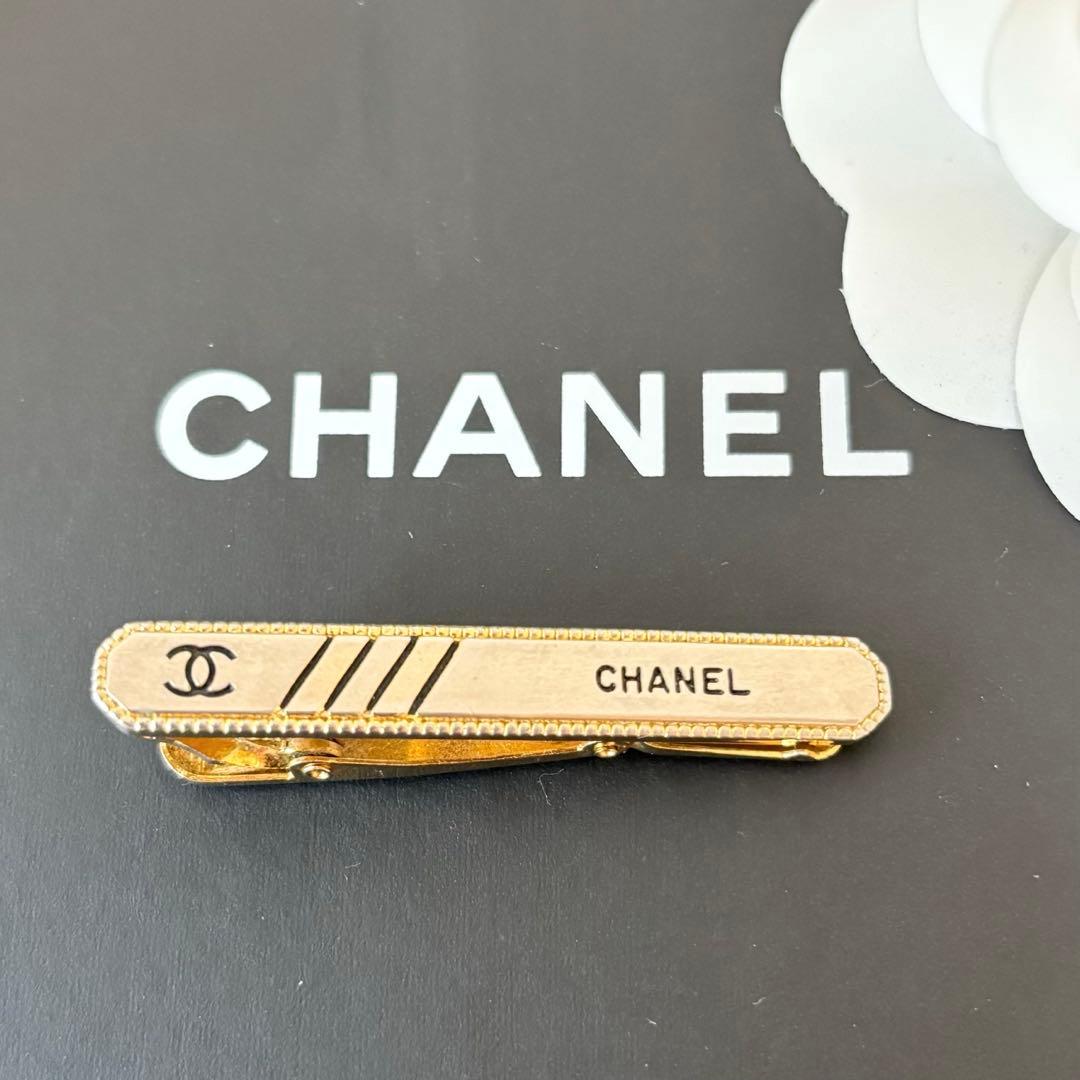 【良品】【シャネル】ネクタイピン ロゴ ココマーク シルバー×ゴールド色