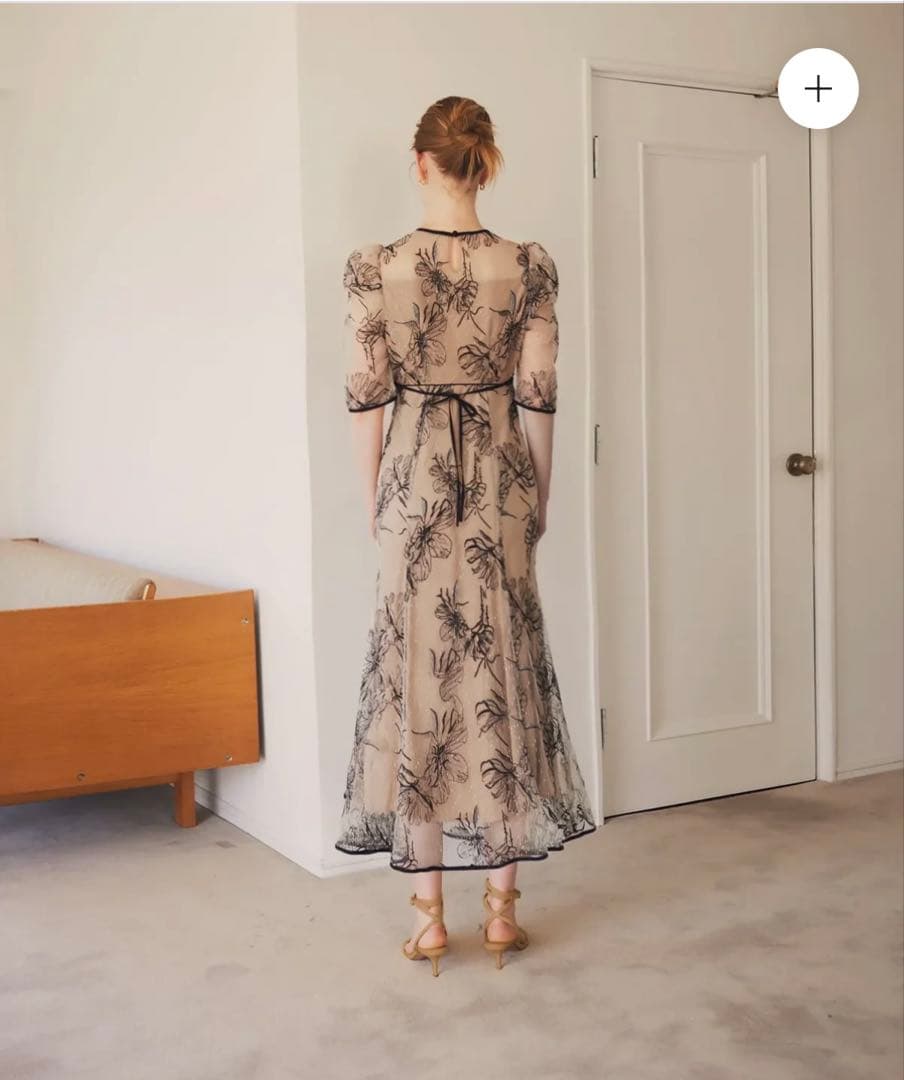 Leja 花柄リボンパフスリーブマーメイドワンピースドレス