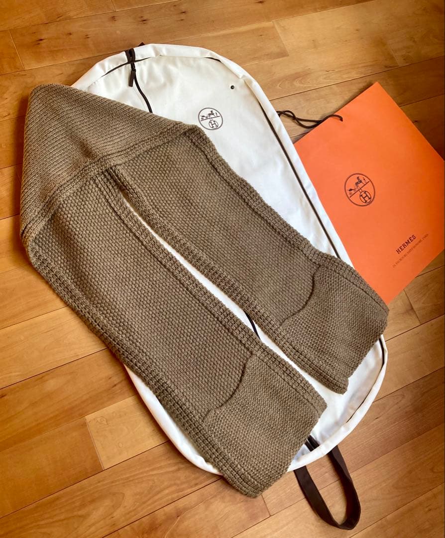 HERMES フード付きマフラー アルパカ100% 未使用品　オレンジ箱入り