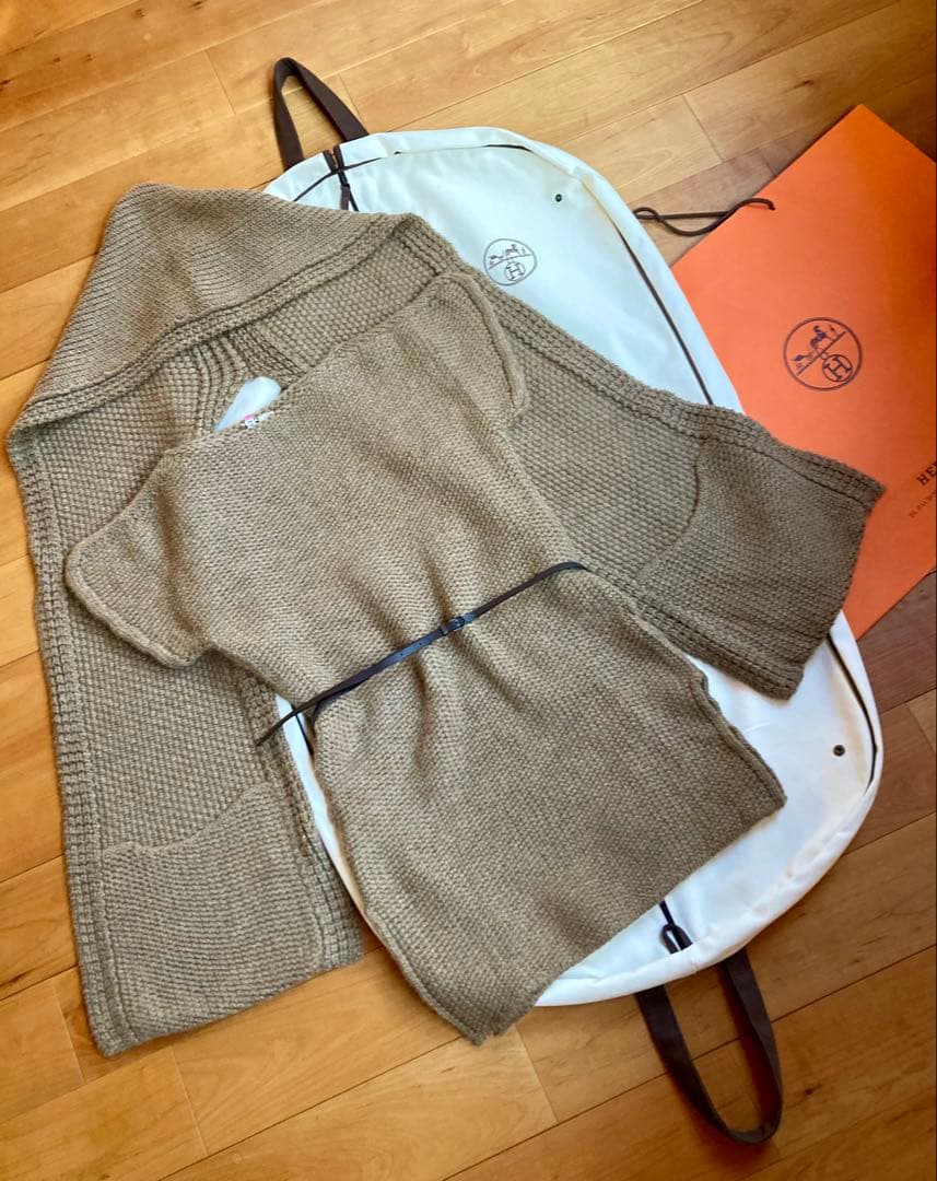 HERMES フード付きマフラー アルパカ100% 未使用品　オレンジ箱入り